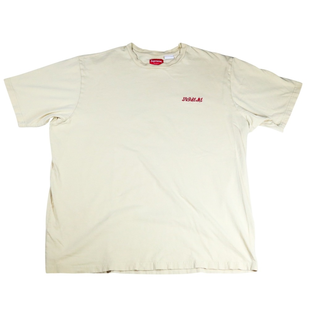 Supreme T-Shirt Mens XL Cream Embroidered Cursive Logo Short Sleeve Cotton Tee